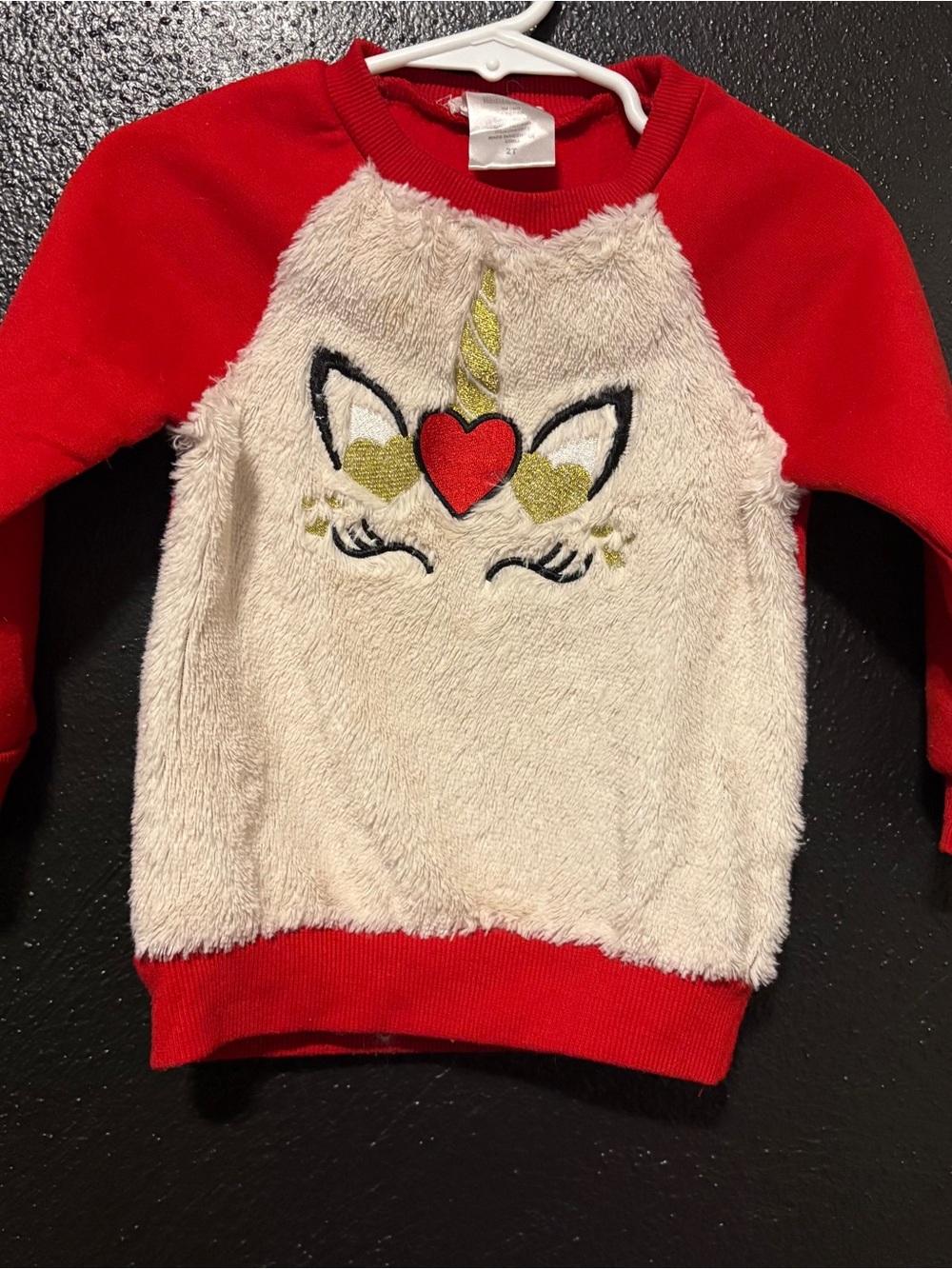 Forever Me Red & Cream Unicorn Heart Plush Sweatshirt 2T